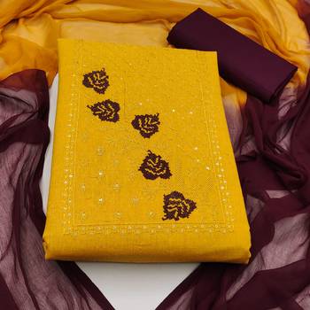 yellow cotton embroidered dress material 3