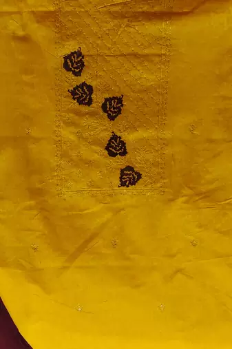yellow cotton embroidered dress material
