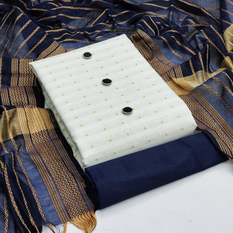 white cotton woven dress material