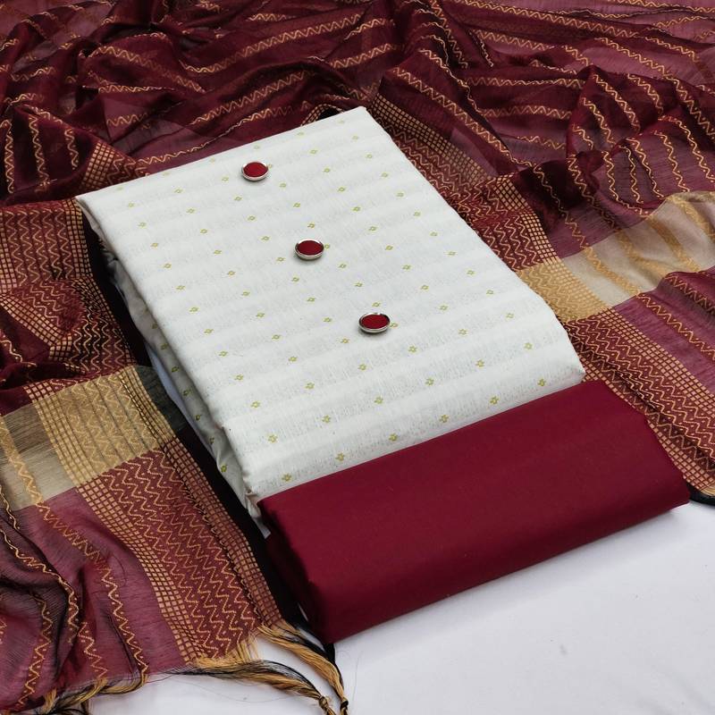 white cotton woven dress material