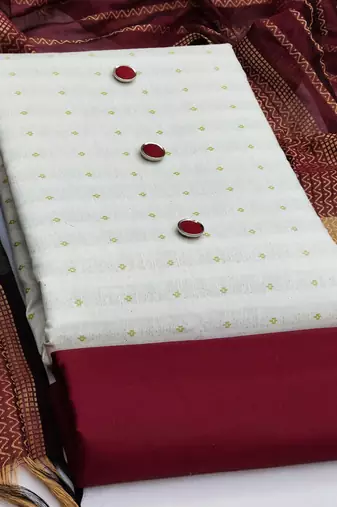 white cotton woven dress material
