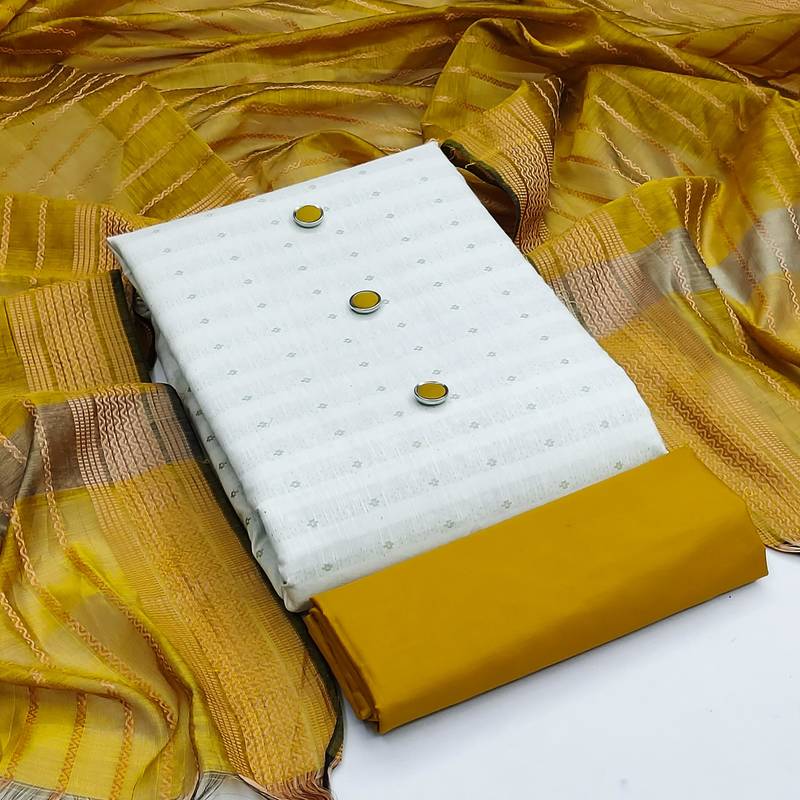 white cotton woven dress material