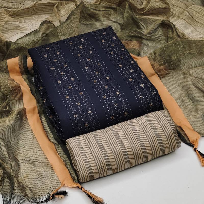 blue cotton woven dress material