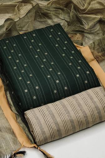 green cotton woven dress material