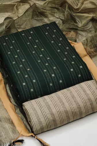 green cotton woven dress material