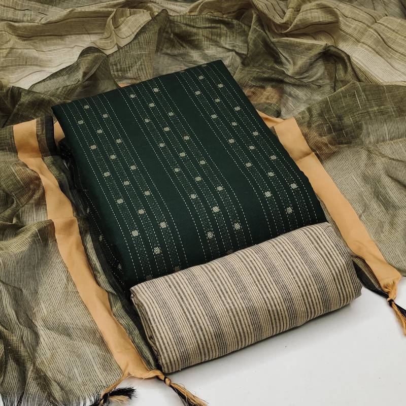 green cotton woven dress material