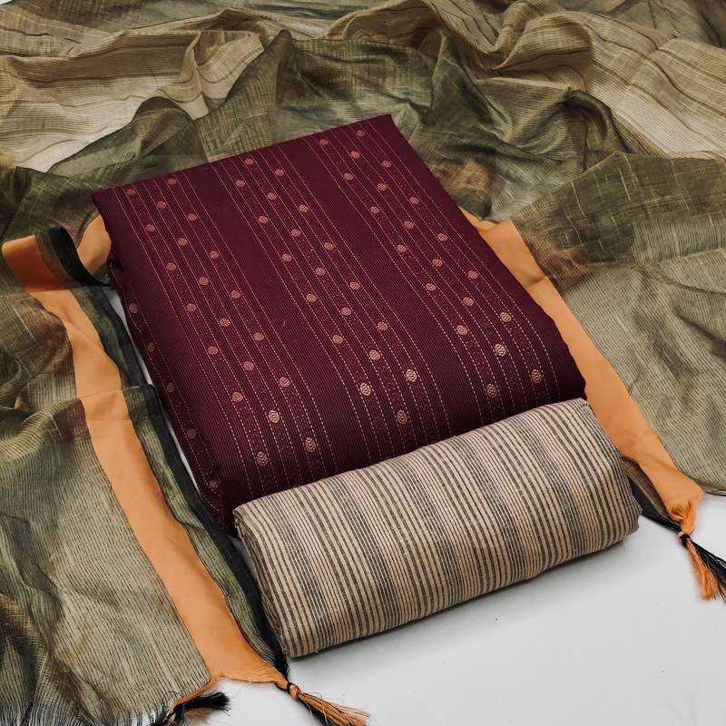 magenta cotton woven dress material