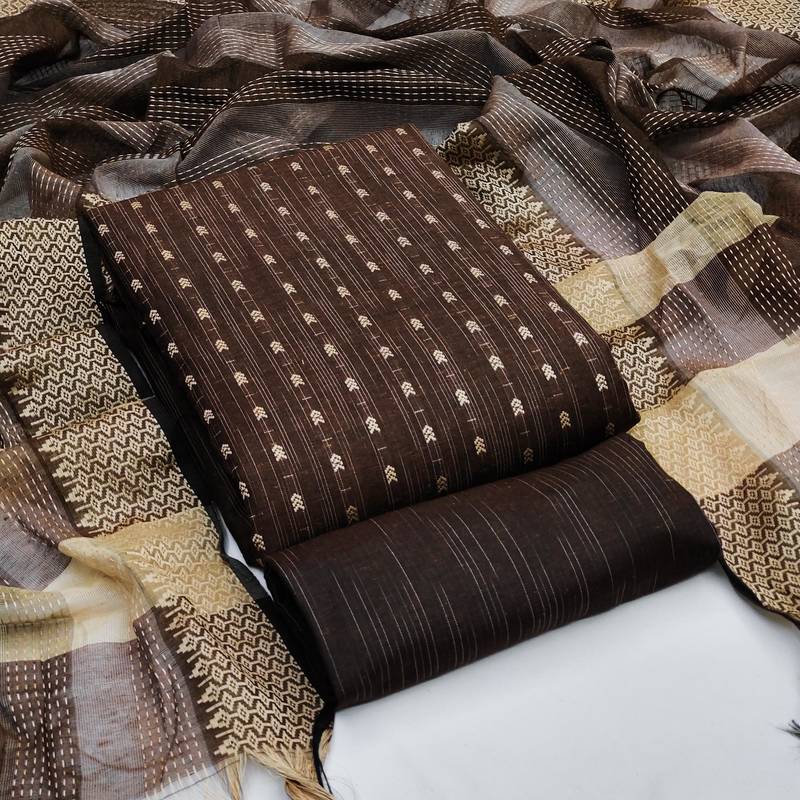 brown cotton woven dress material