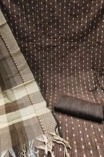 brown cotton woven dress material
