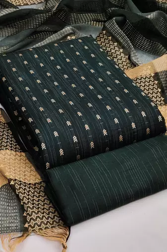 green cotton woven dress material