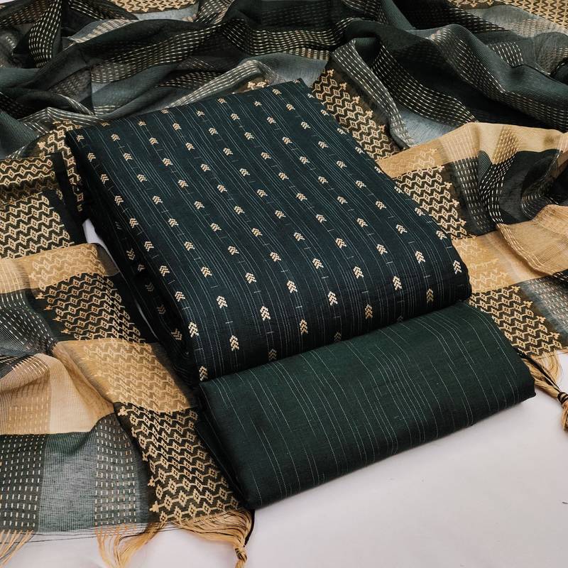 green cotton woven dress material