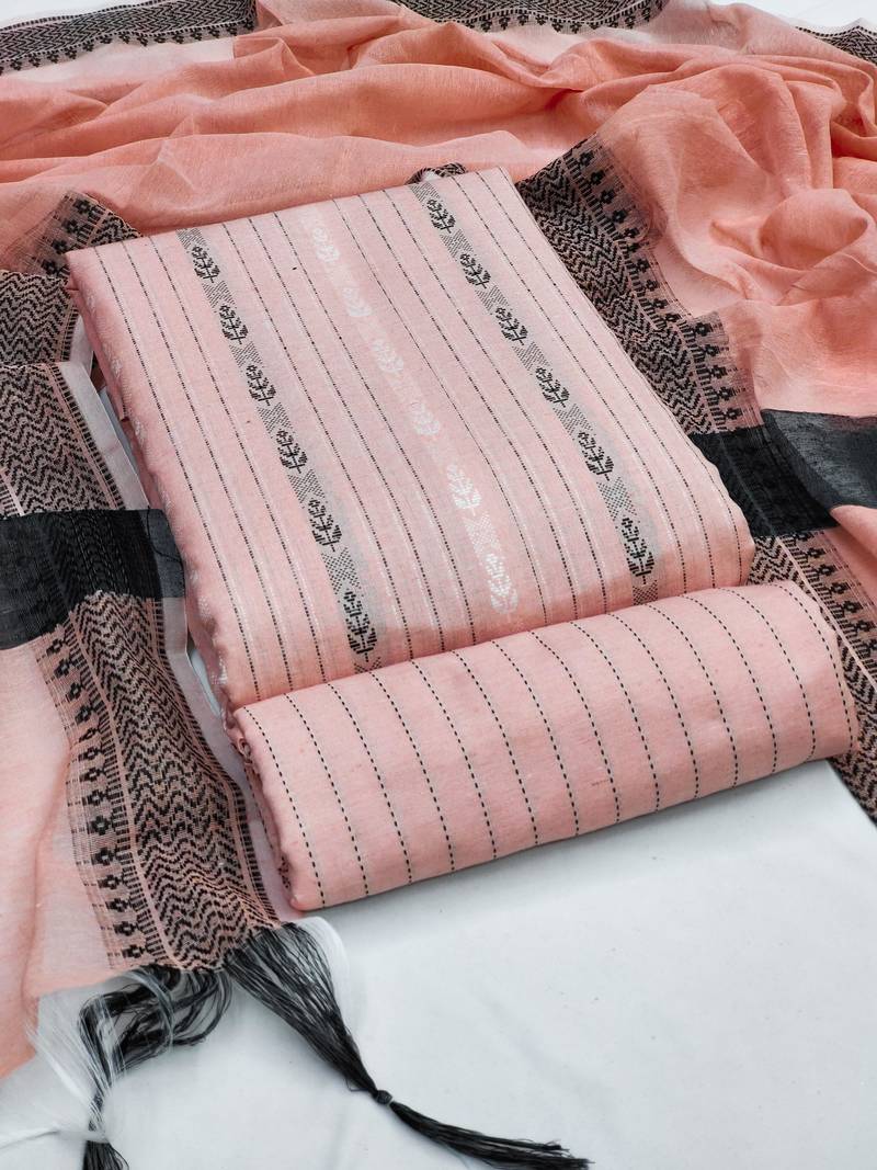 peach cotton woven dress material