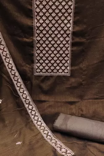 brown silk blend embroidered dress material