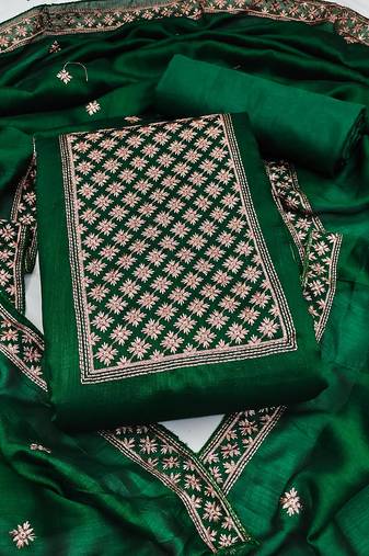 green silk blend embroidered dress material