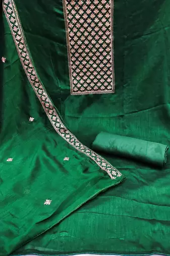 green silk blend embroidered dress material