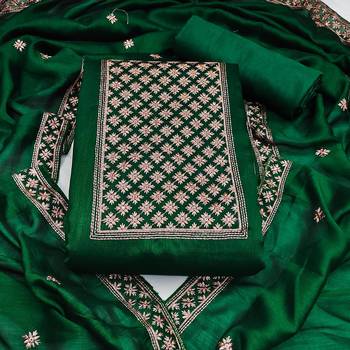 green silk blend embroidered dress material 3