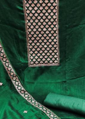 green silk blend embroidered dress material 4
