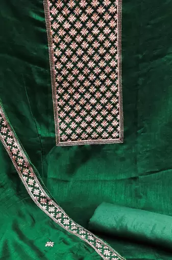 green silk blend embroidered dress material