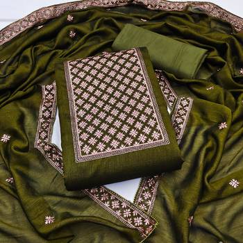 mehendi silk blend embroidered dress material 1