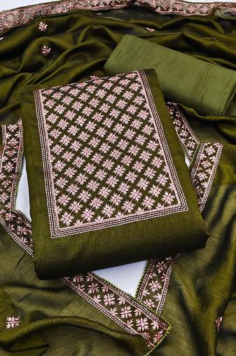 mehendi silk blend embroidered dress material