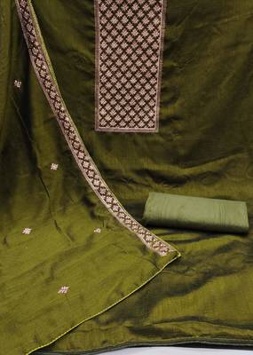 mehendi silk blend embroidered dress material 2