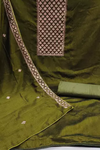 mehendi silk blend embroidered dress material