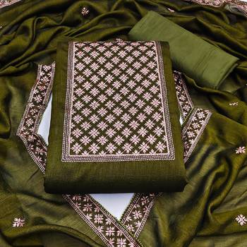 mehendi silk blend embroidered dress material 3