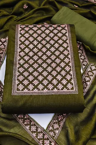 mehendi silk blend embroidered dress material