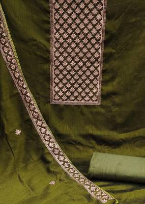 mehendi silk blend embroidered dress material 4