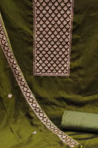 mehendi silk blend embroidered dress material