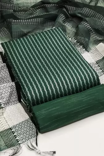 green cotton woven dress material