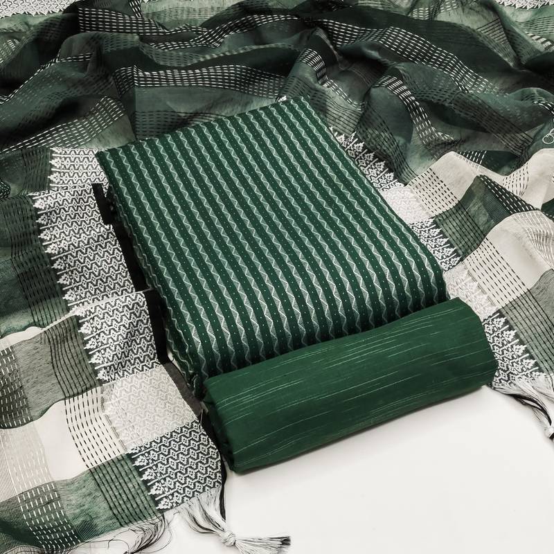 green cotton woven dress material