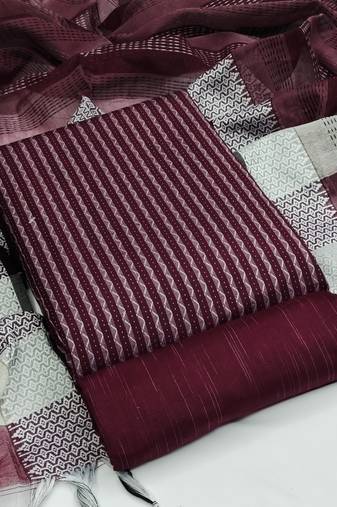 magenta cotton woven dress material