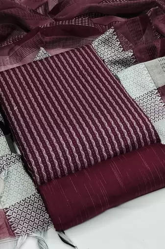 magenta cotton woven dress material