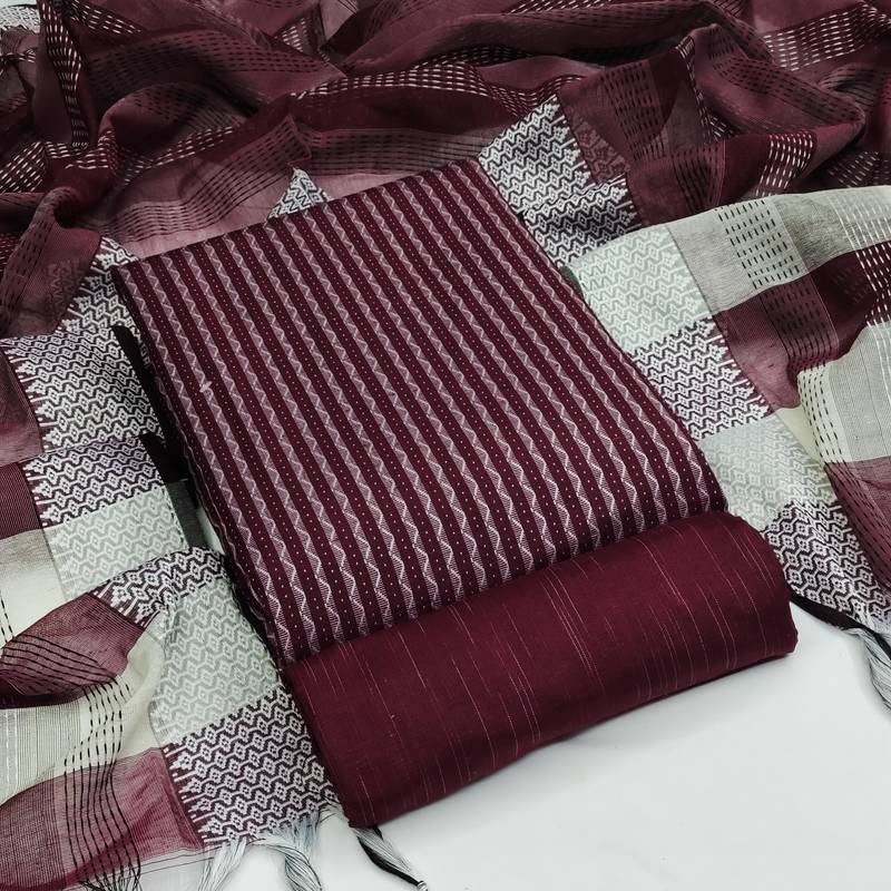 magenta cotton woven dress material