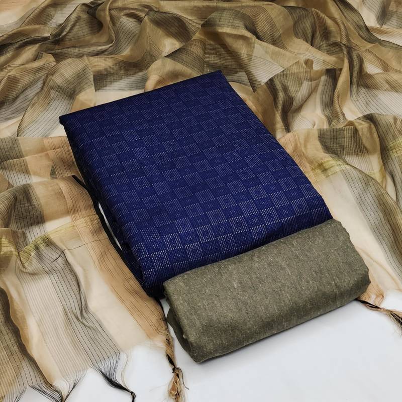 blue cotton woven dress material