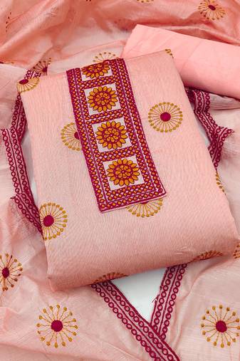 peach cotton embroidered dress material