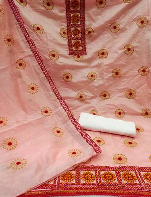 peach cotton embroidered dress material 2