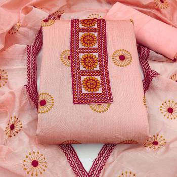 peach cotton embroidered dress material 3