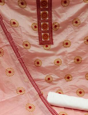 peach cotton embroidered dress material 4