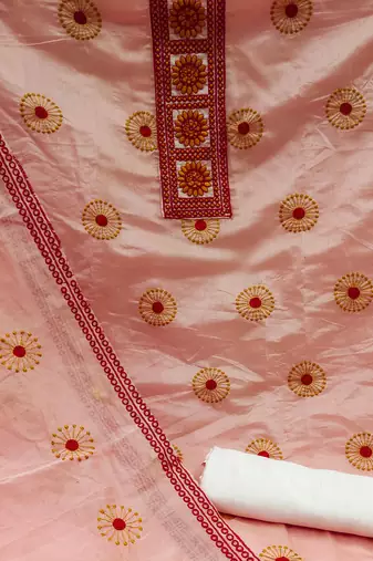 peach cotton embroidered dress material