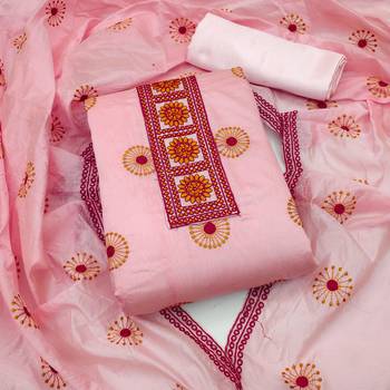 pink cotton embroidered dress material 1