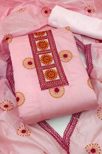 pink cotton embroidered dress material
