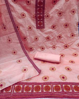 pink cotton embroidered dress material 2