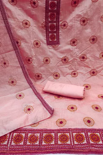 pink cotton embroidered dress material