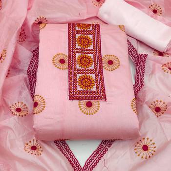 pink cotton embroidered dress material 3