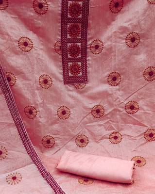 pink cotton embroidered dress material 4