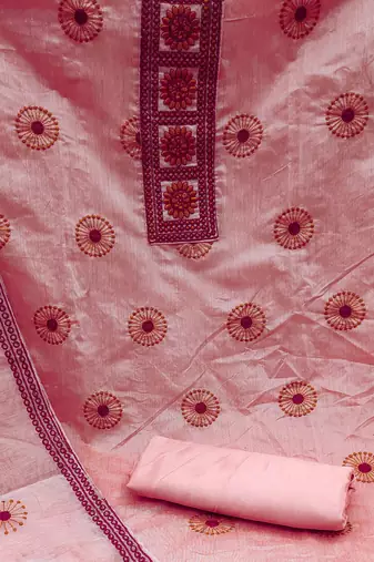 pink cotton embroidered dress material