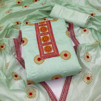 sea green cotton embroidered dress material 1