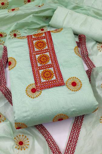 sea green cotton embroidered dress material